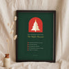 Personalised Christmas Traditions Print - forest green version leaning on a shelf