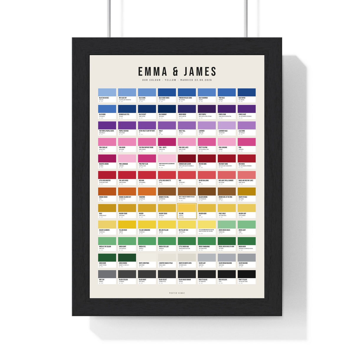Personalised Colour of Music Print - framed colour of music print for Emma and James
