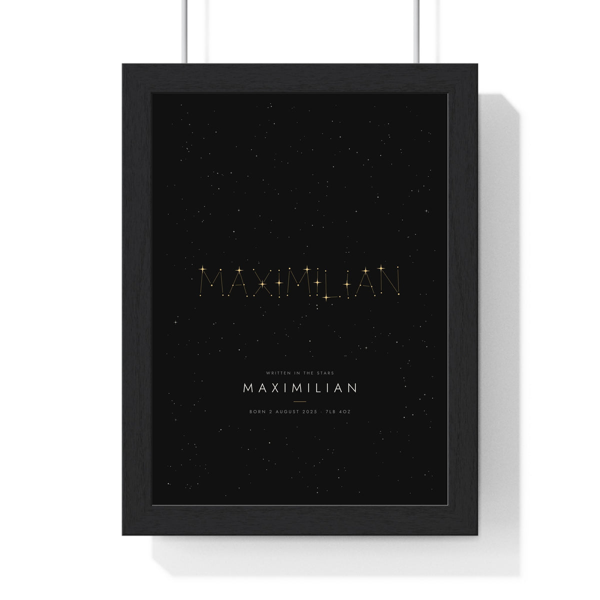Personalised Constellation Name Print - framed black and gold version
