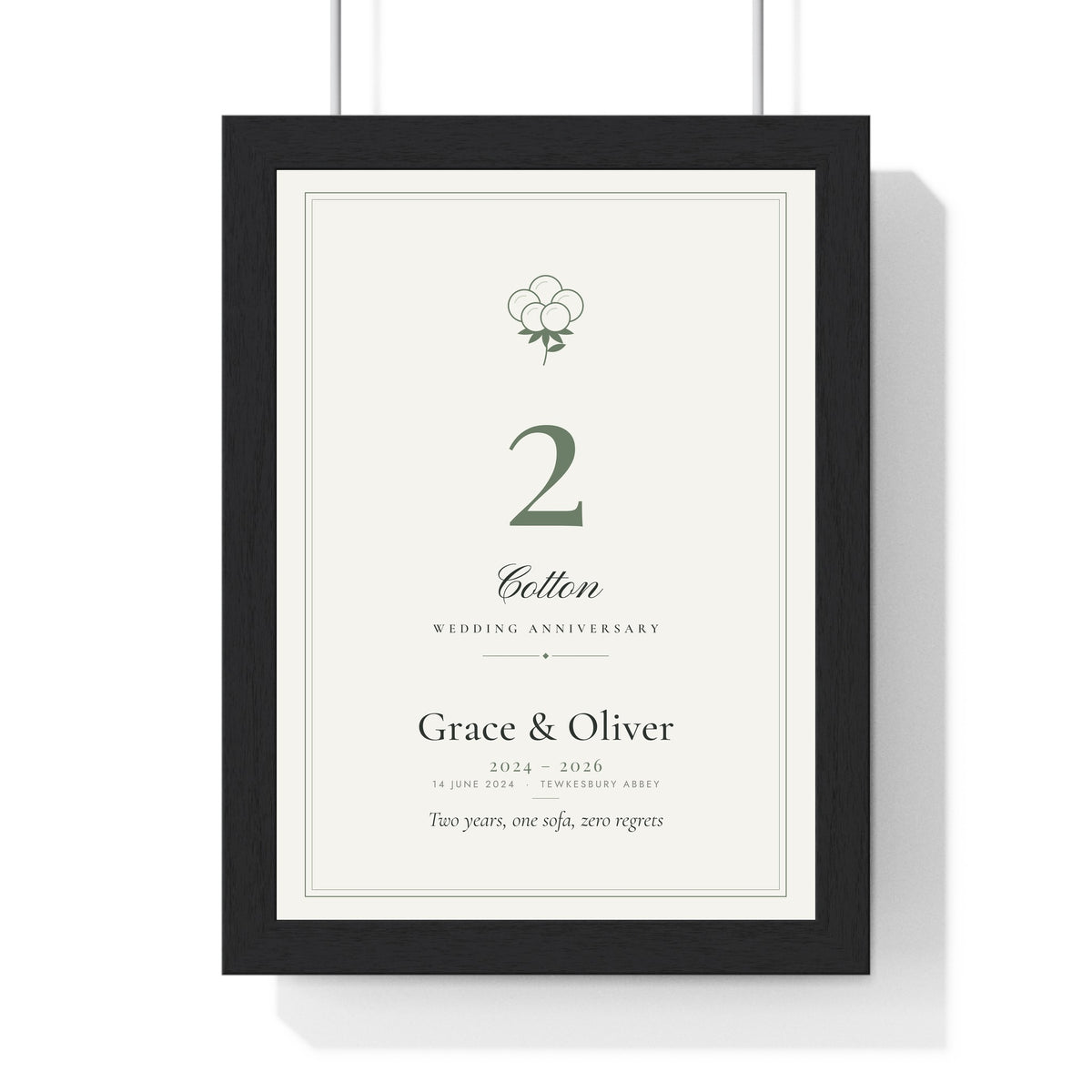 Personalised Cotton Anniversary Print - framed personalised cotton anniversary print