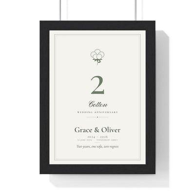 Personalised Cotton Anniversary Print - framed personalised cotton anniversary print