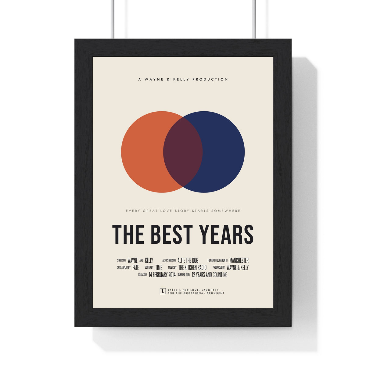 Personalised Couple Movie Poster Print - framed cream couple movie poster with credits