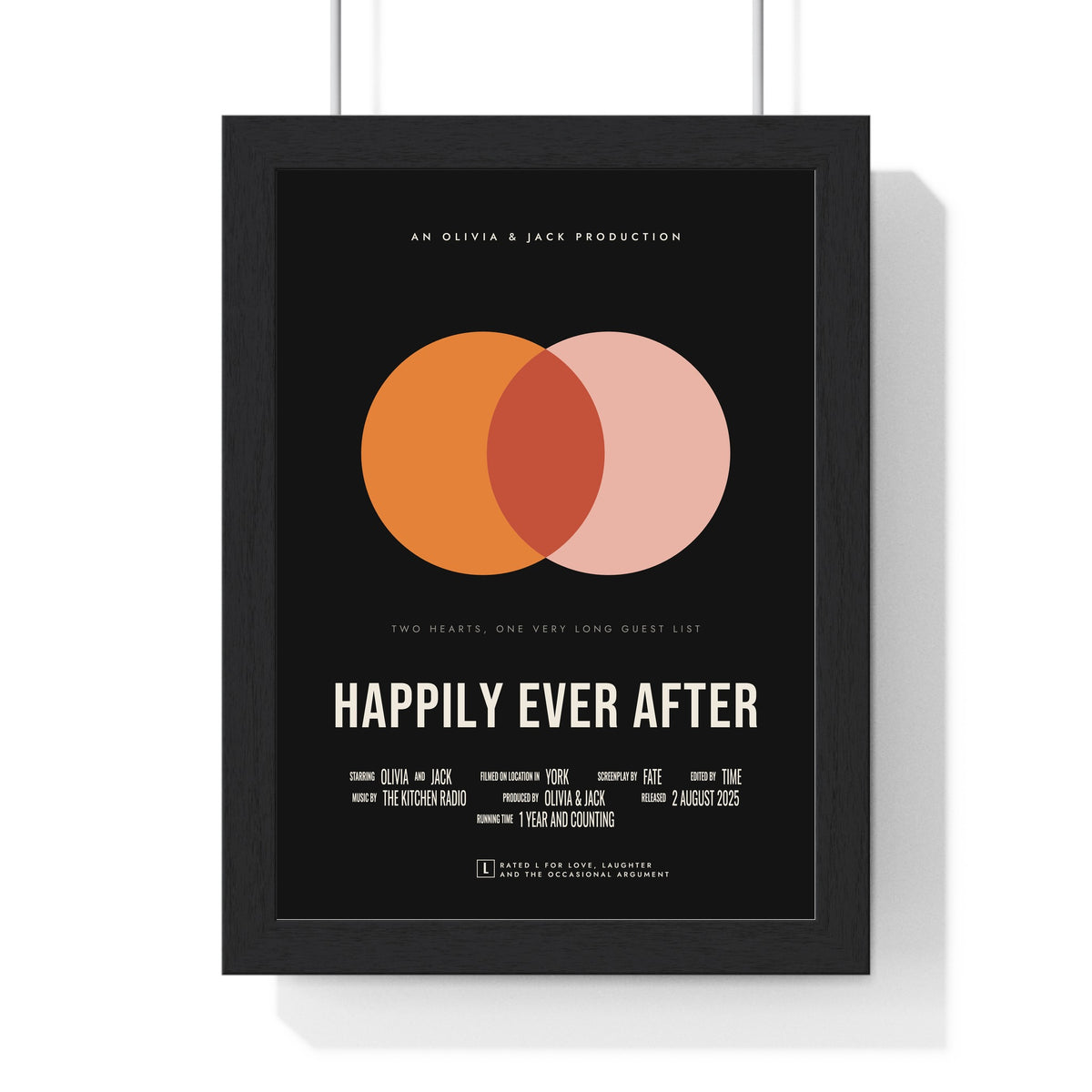 Personalised Couple Movie Poster Print - framed black wedding version