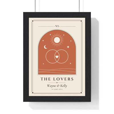 Personalised Couple Tarot Card Print - framed cream The Lovers tarot card print with names