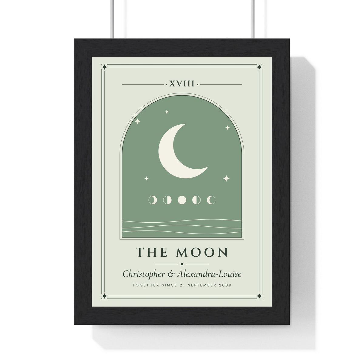 Personalised Couple Tarot Card Print - framed sage The Moon version
