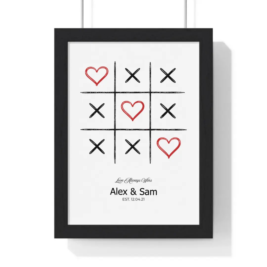 Framed Personalised Couple Tic Tac Toe Valentine's Gift travel poster