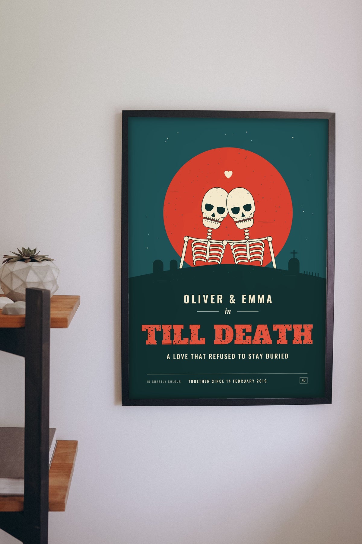 Personalised Couples Horror Movie Poster - couples horror poster on a living room wall