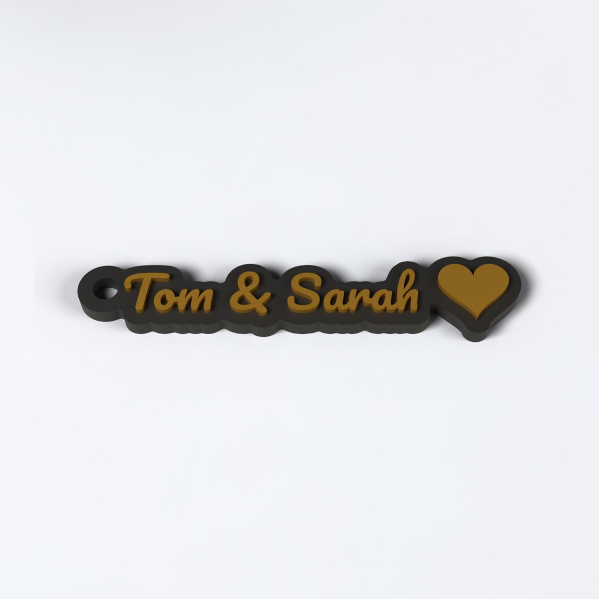 Personalised Couples Keyring - close-up of the raised lettering