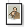 Personalised couples line portrait print in a black frame - custom line art of two people on sage with the names Carol & Richard
