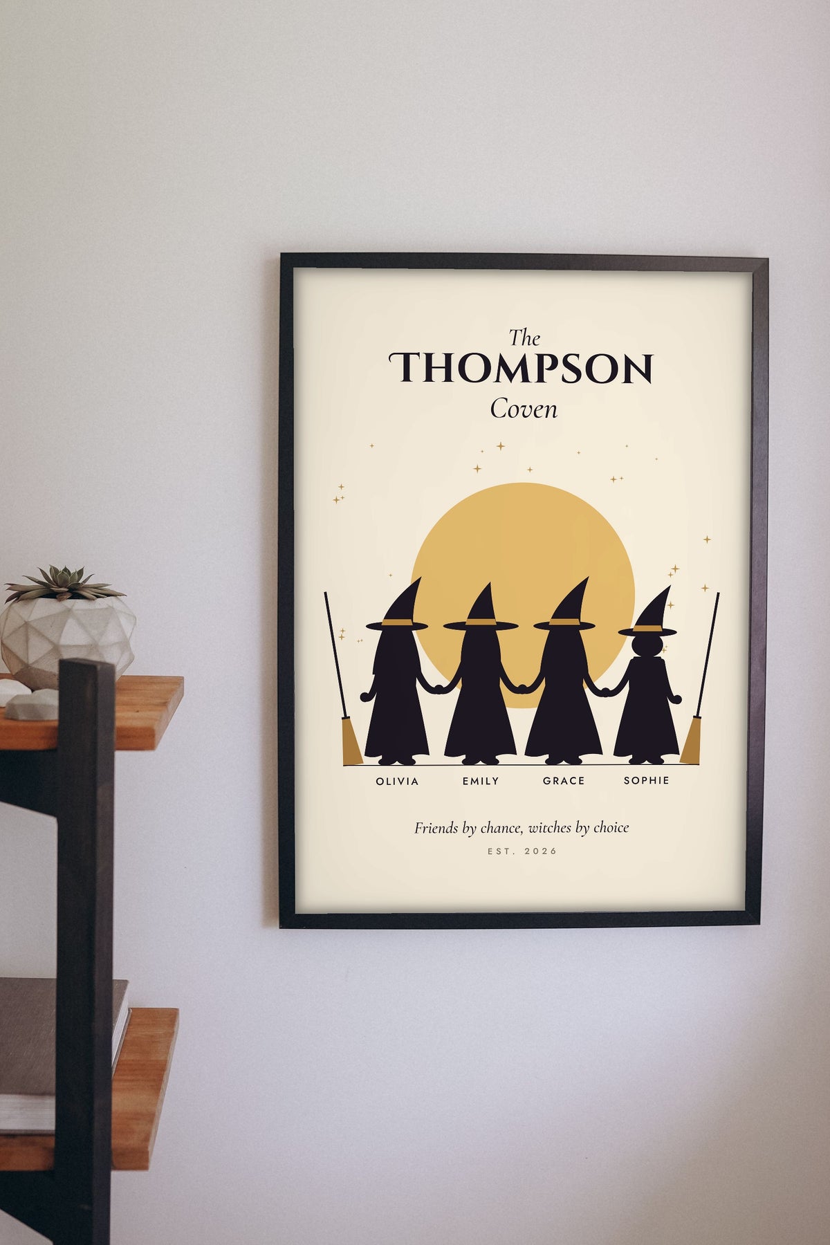 Personalised Coven Print - coven sisters print on a living room wall