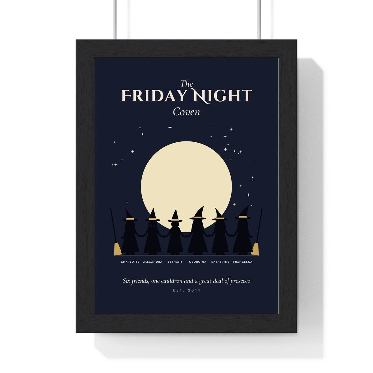 Personalised Coven Print - framed midnight version with six witches