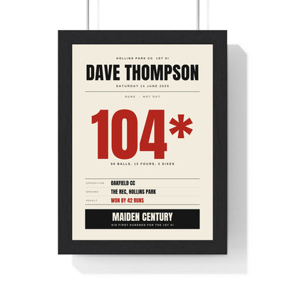 Personalised Cricket Milestone Print - framed cricket innings print, a maiden century