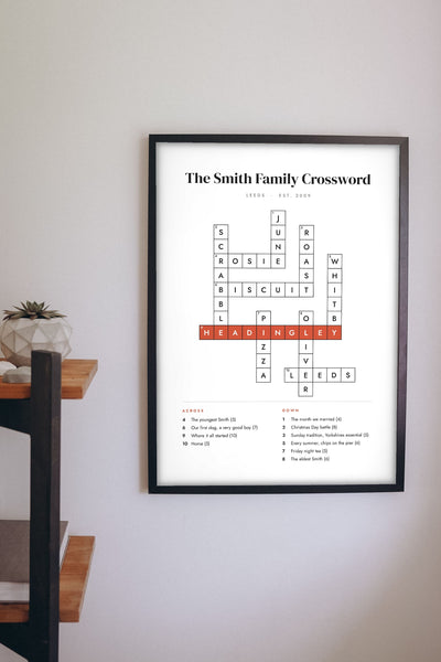Personalised Crossword Print - on the living room wall