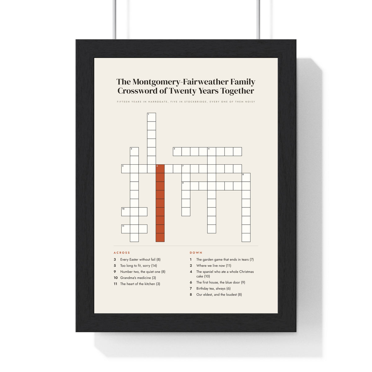 Personalised Crossword Print - cream blank family crossword ready to solve