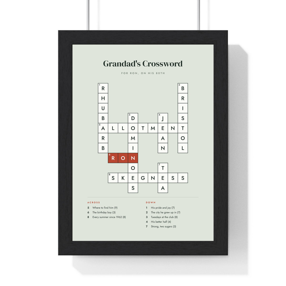 Personalised Crossword Print - sage Grandad's 80th birthday crossword