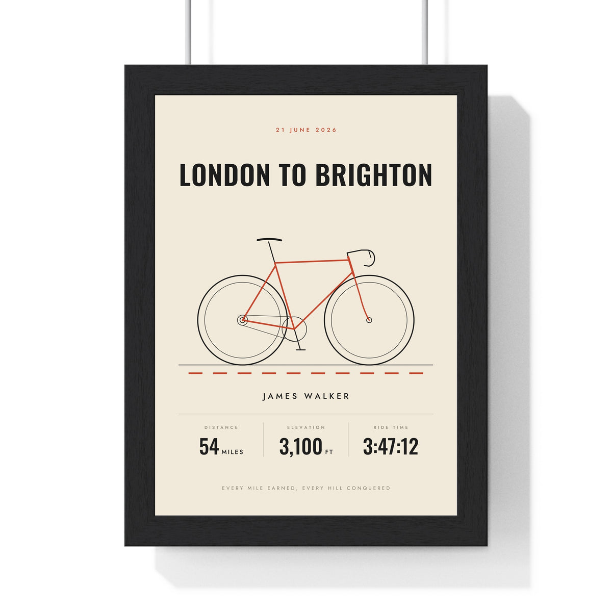 Personalised Cycling Print - framed personalised cycling print, London to Brighton