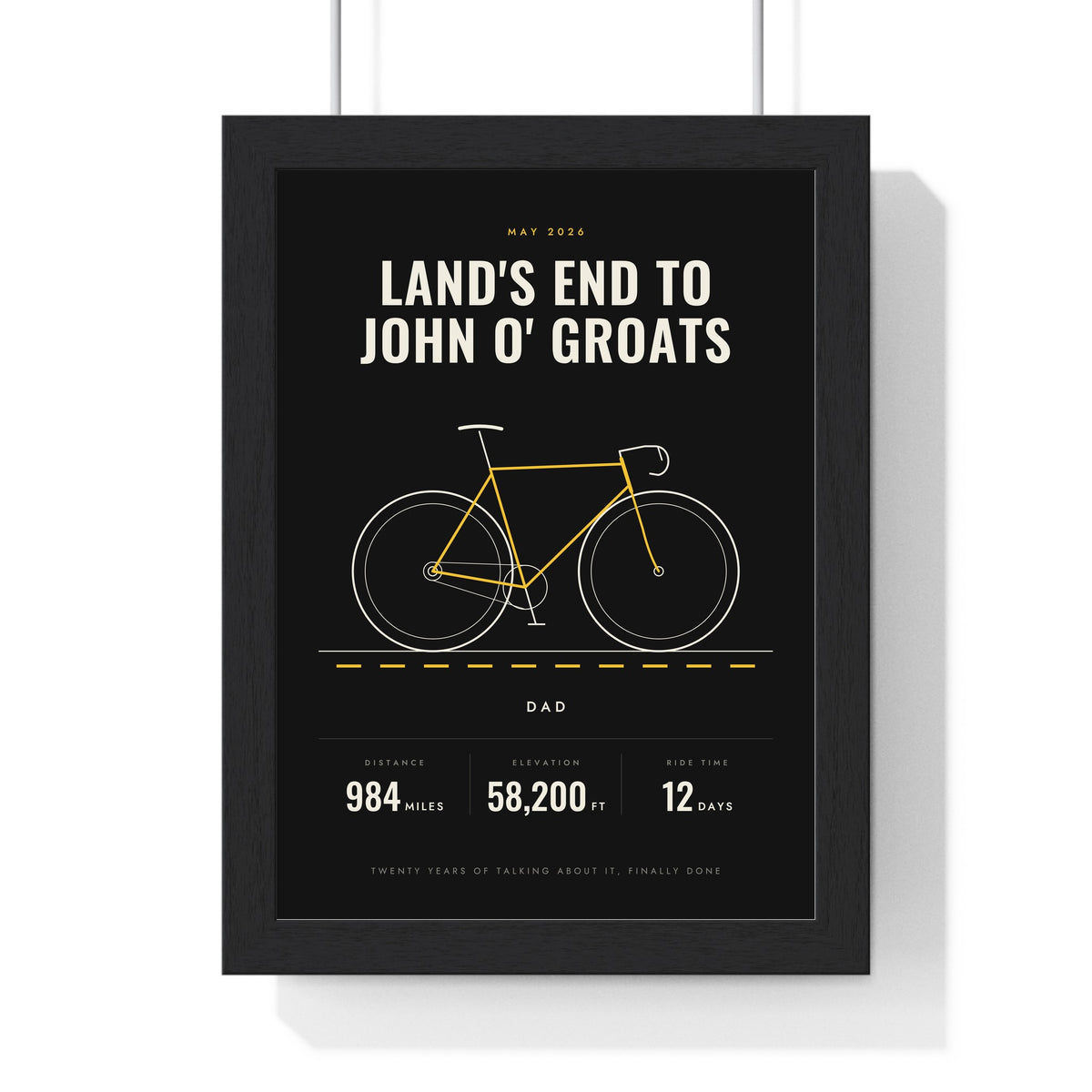 Personalised Cycling Print - framed black cycling print for Dad