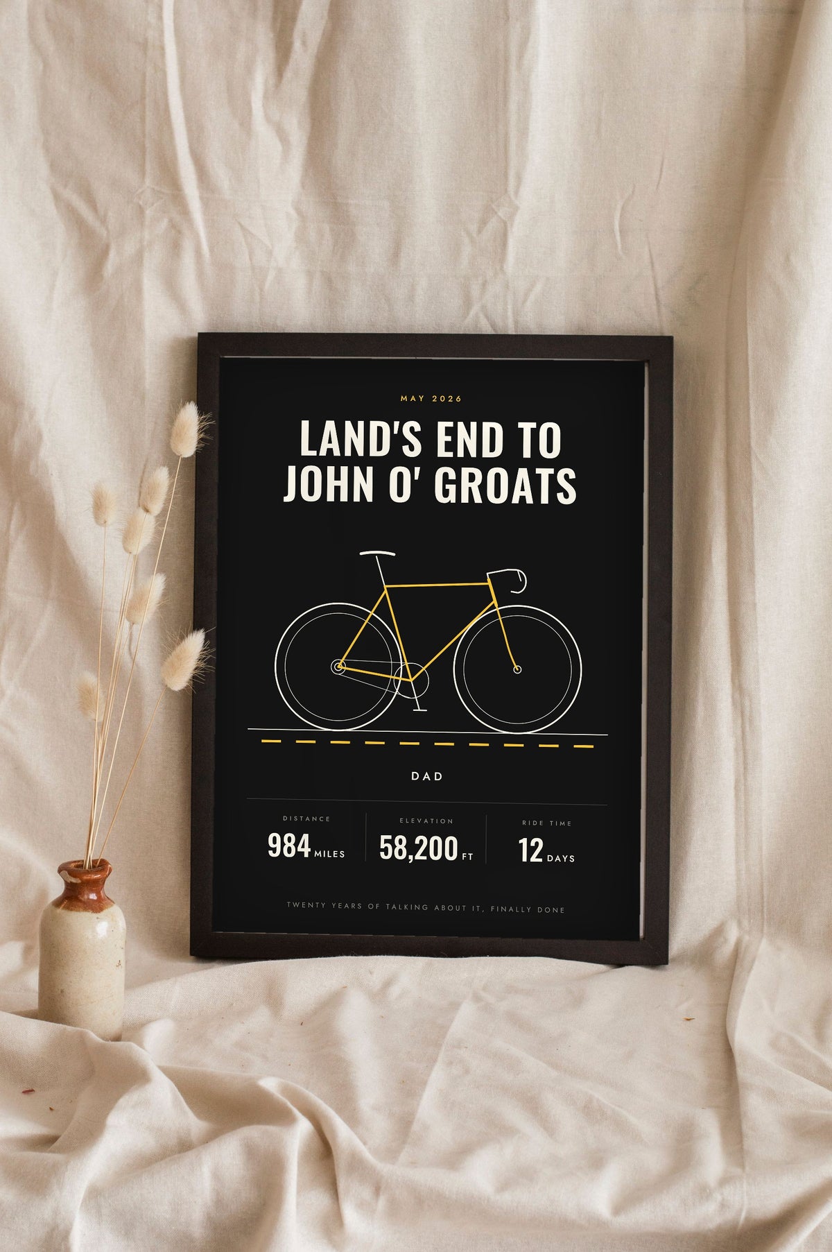 Personalised Cycling Print - black cycling print, Land's End to John o' Groats