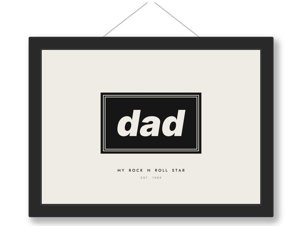Personalised Dad Rock Star Print - framed black on cream dad rock star print