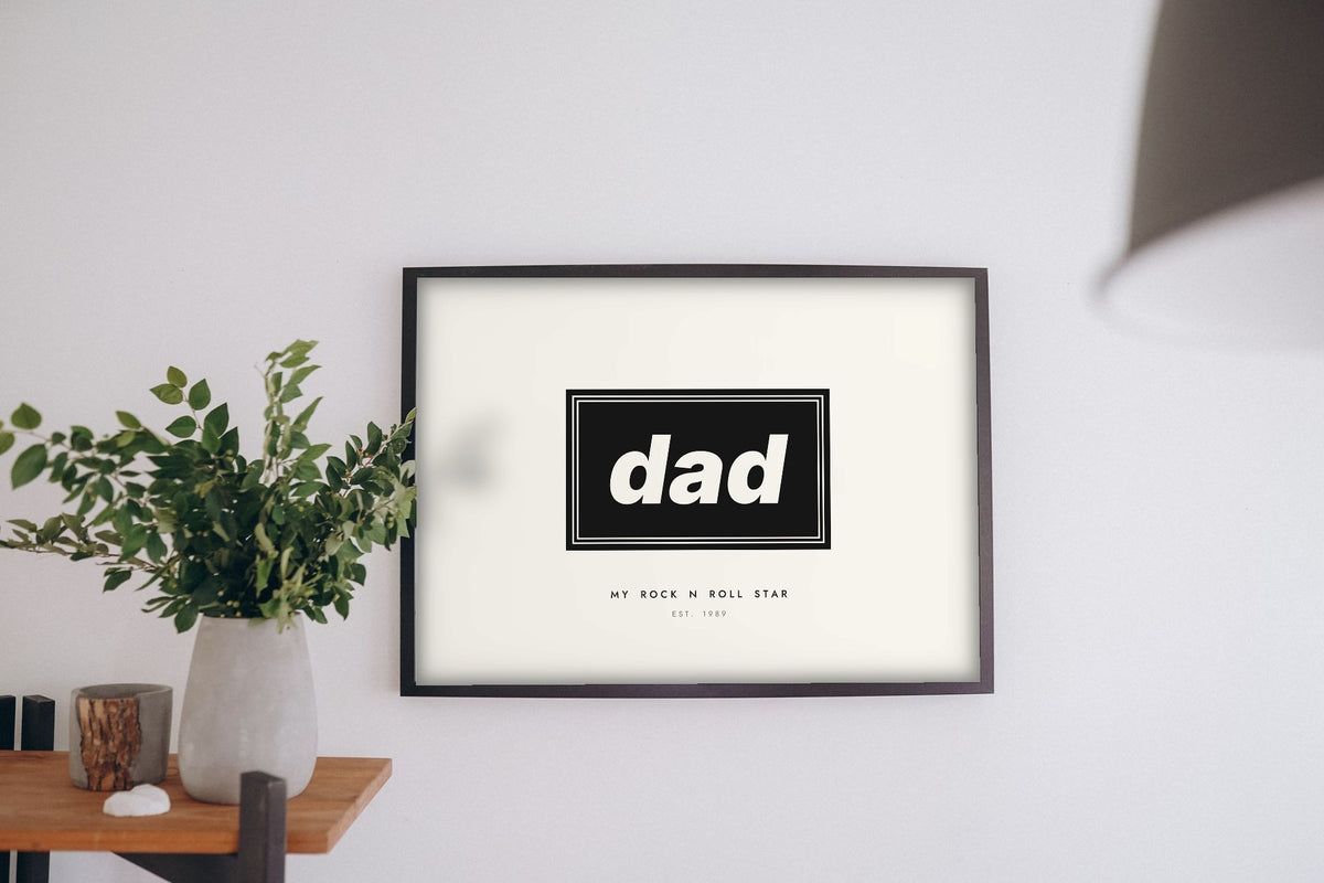 Personalised Dad Rock Star Print - dad rock star print on the living room wall