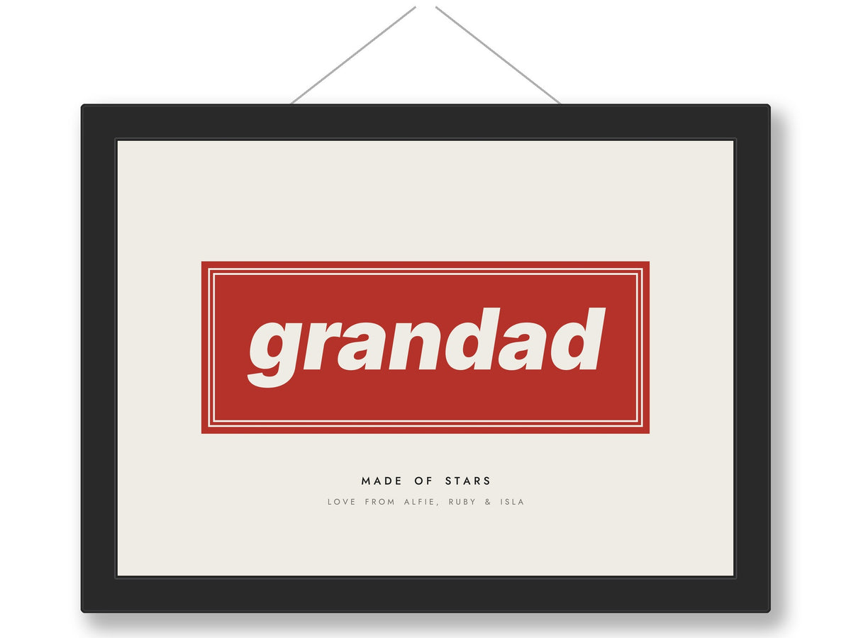 Personalised Dad Rock Star Print - framed red grandad version