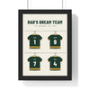 Personalised Dad's Dream Team Print - framed Dad's Dream Team print with four forest green rugby shirts