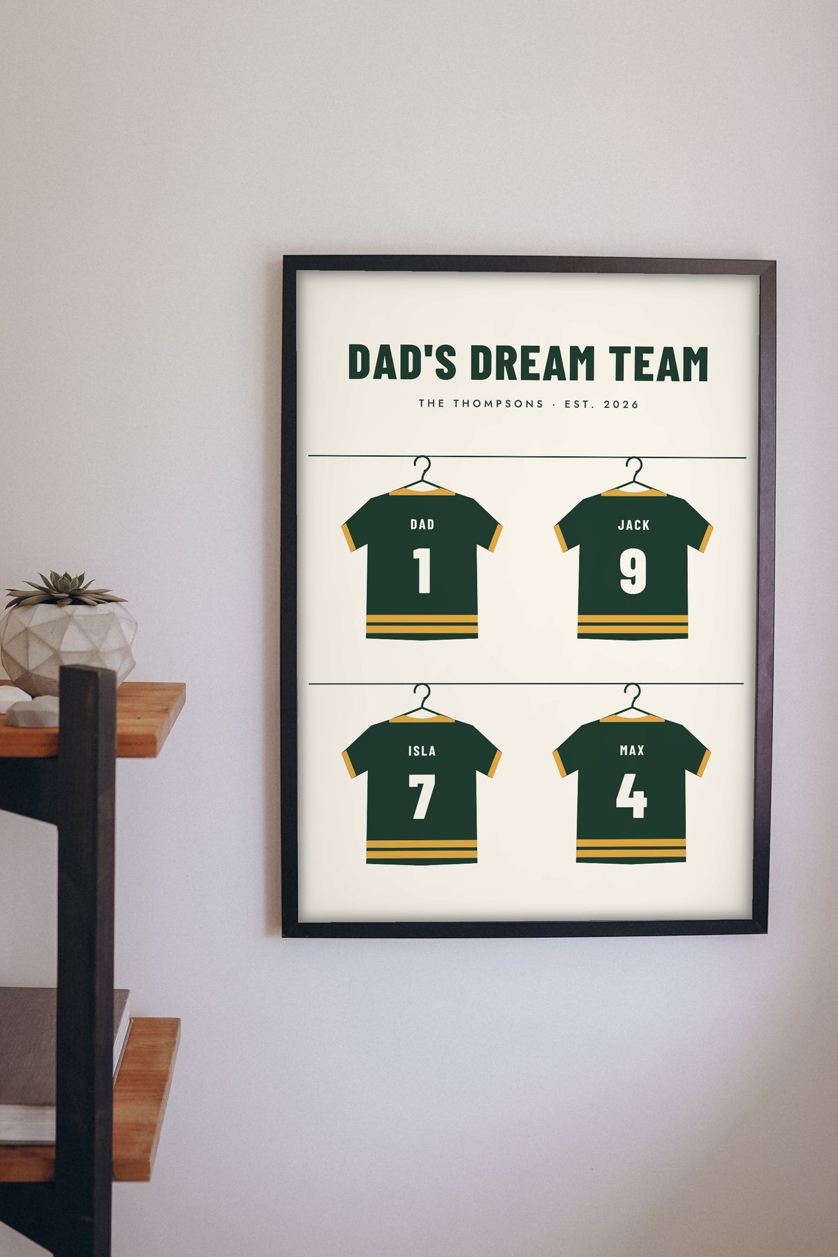 Personalised Dad's Dream Team Print - on the living room wall