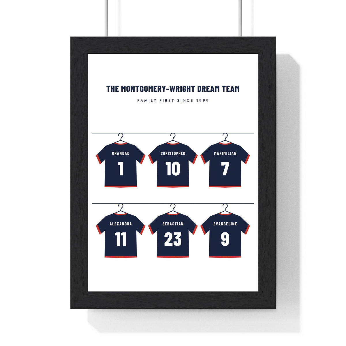 Personalised Dad's Dream Team Print - white version with six plain football shirts