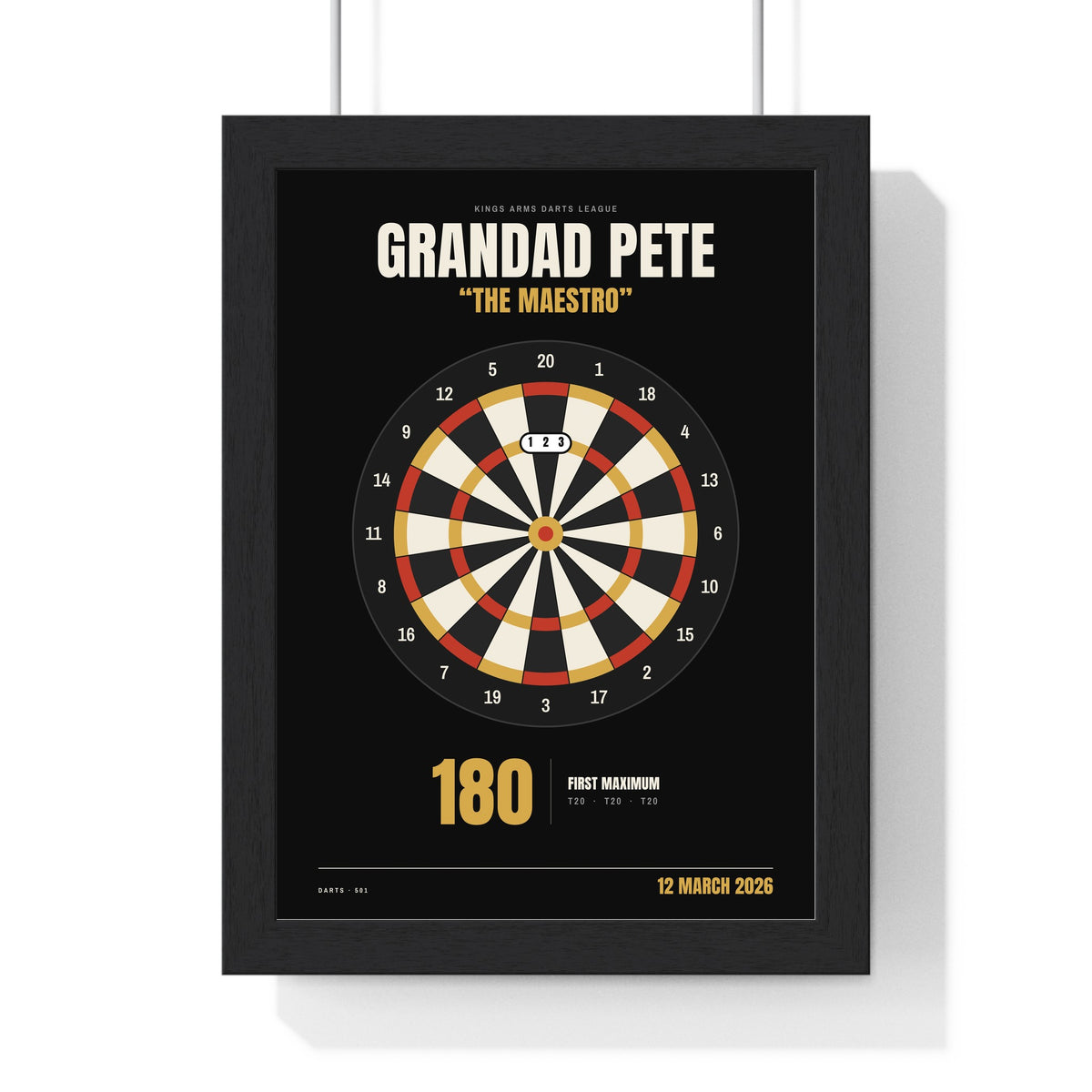 Personalised Darts Print - framed black darts print for Grandad Pete