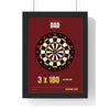 Personalised Darts Print - framed pub red darts print for Dad with 3 x 180