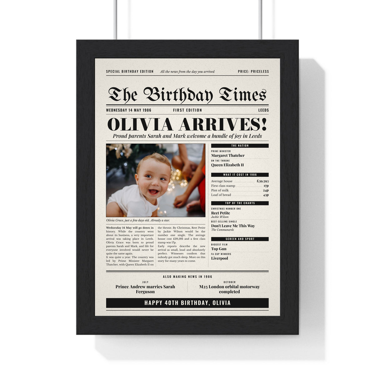 Personalised Day You Were Born Newspaper Print - framed personalised day you were born newspaper print