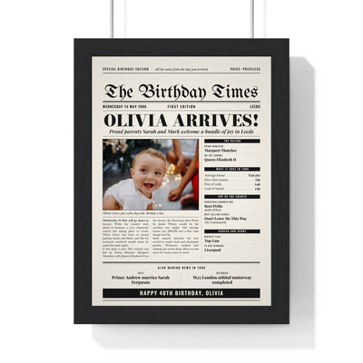 Personalised Day You Were Born Newspaper Print - framed personalised day you were born newspaper print