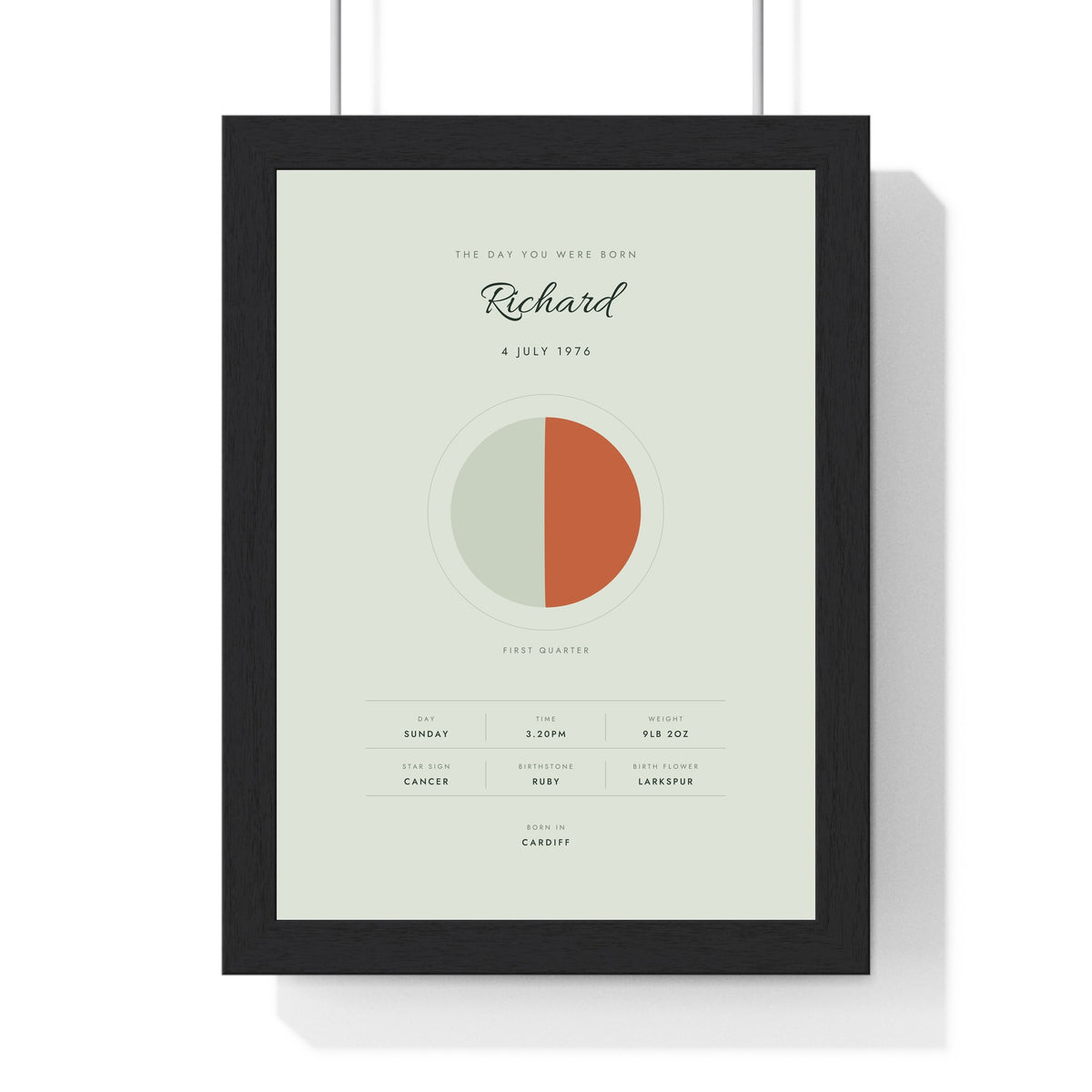 Personalised The Day You Were Born Print - framed sage 50th birthday version