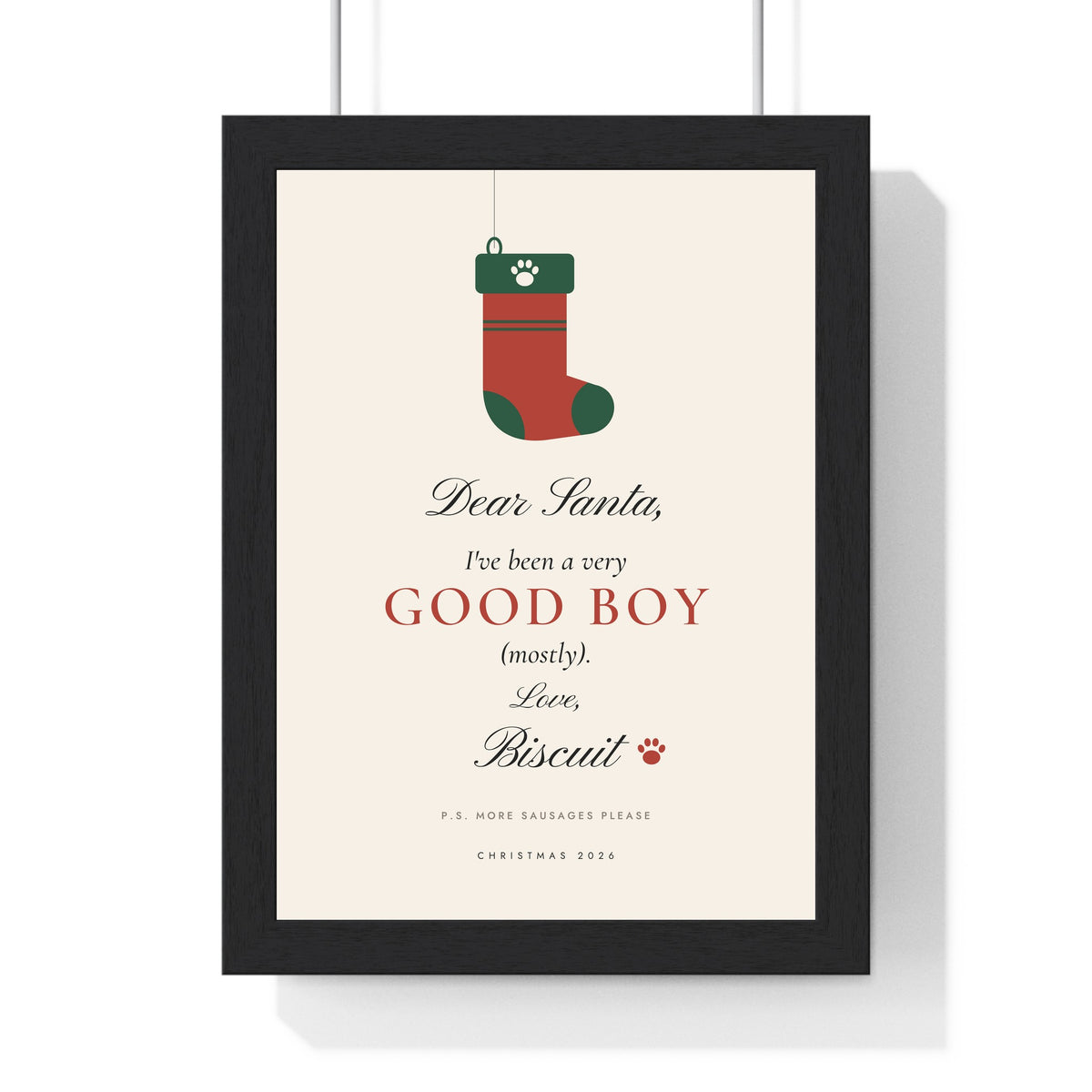 Personalised Dear Santa Pet Print - framed cream Dear Santa pet print from Biscuit the dog