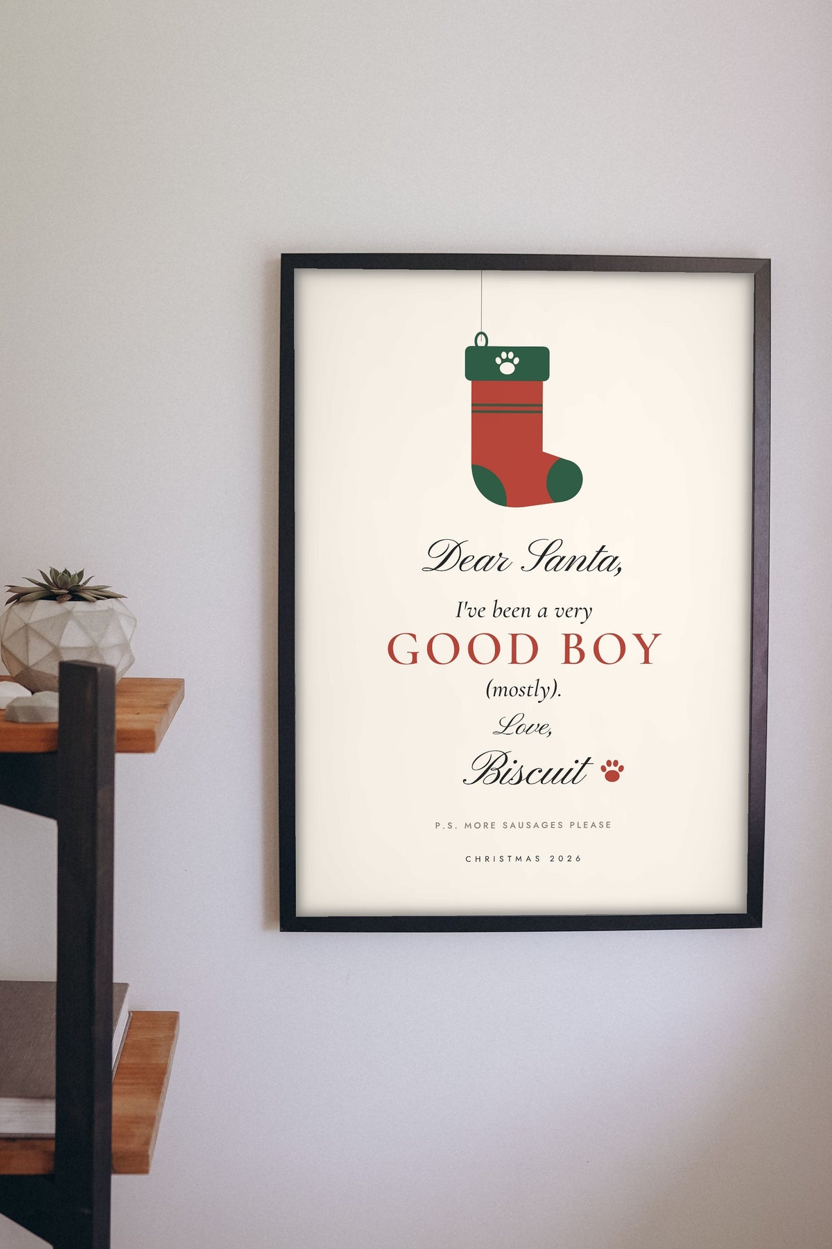 Personalised Dear Santa Pet Print - Dear Santa dog print on a kitchen wall