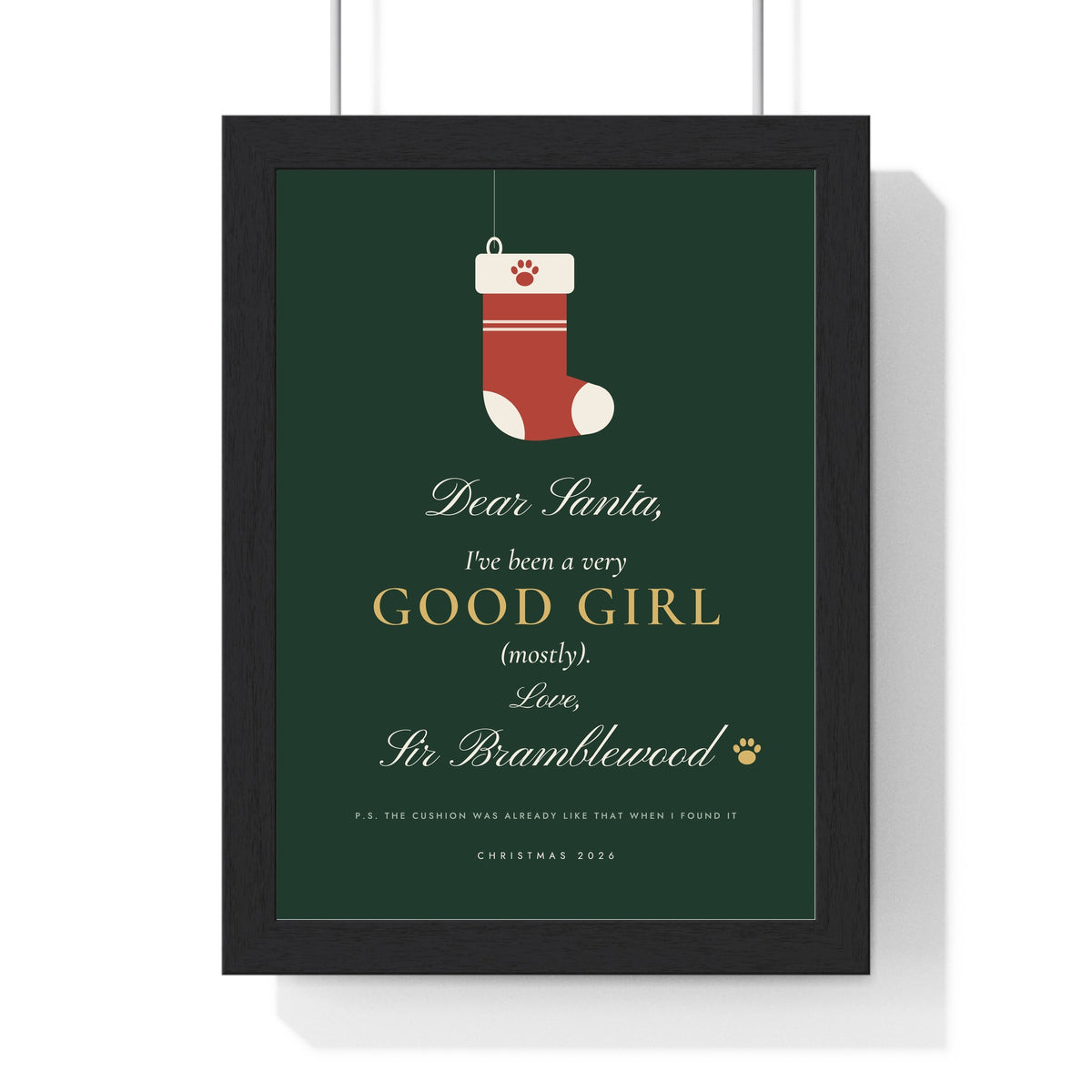 Personalised Dear Santa Pet Print - framed deep green good girl version with a long name