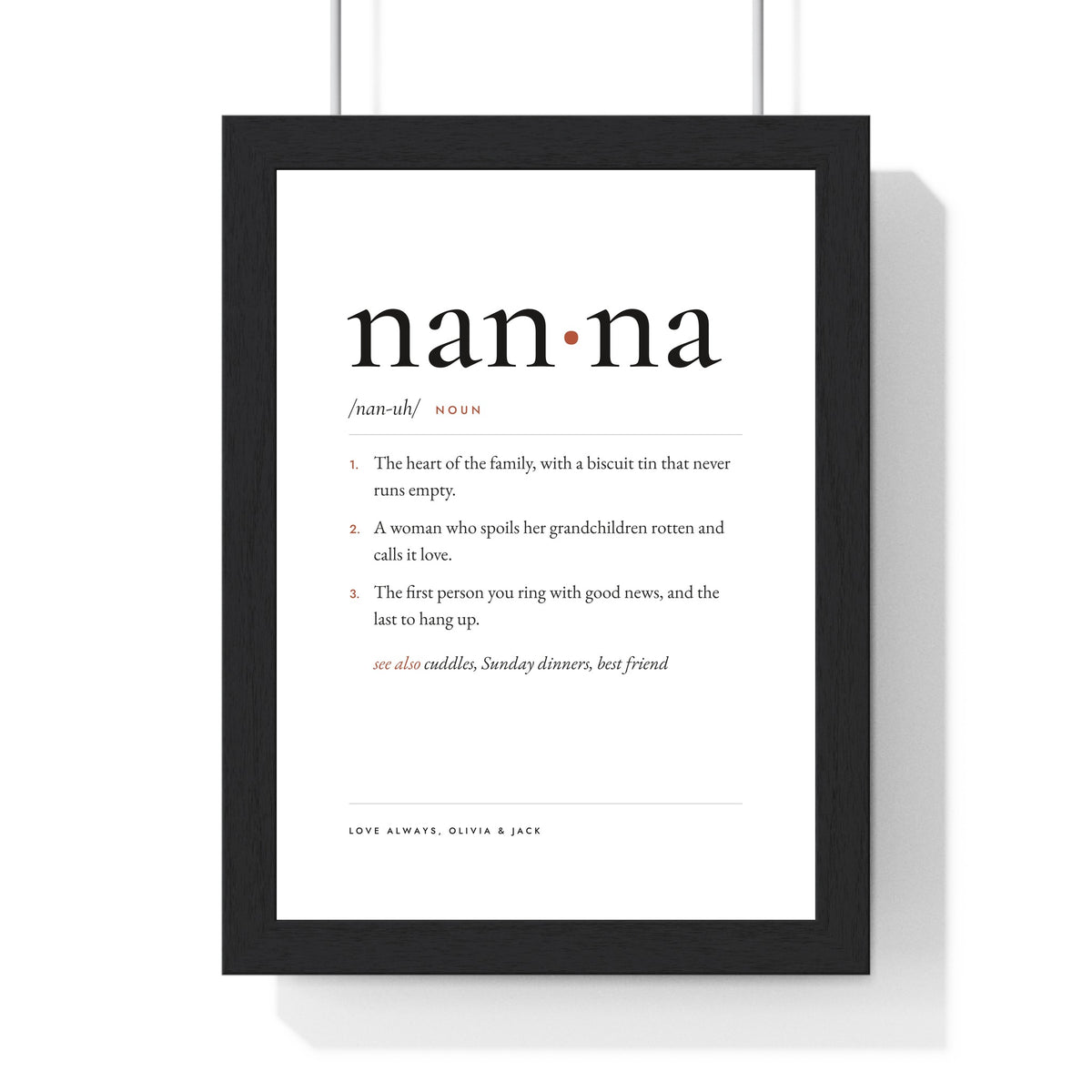 Personalised Definition Print - framed Nanna definition print with three numbered definitions