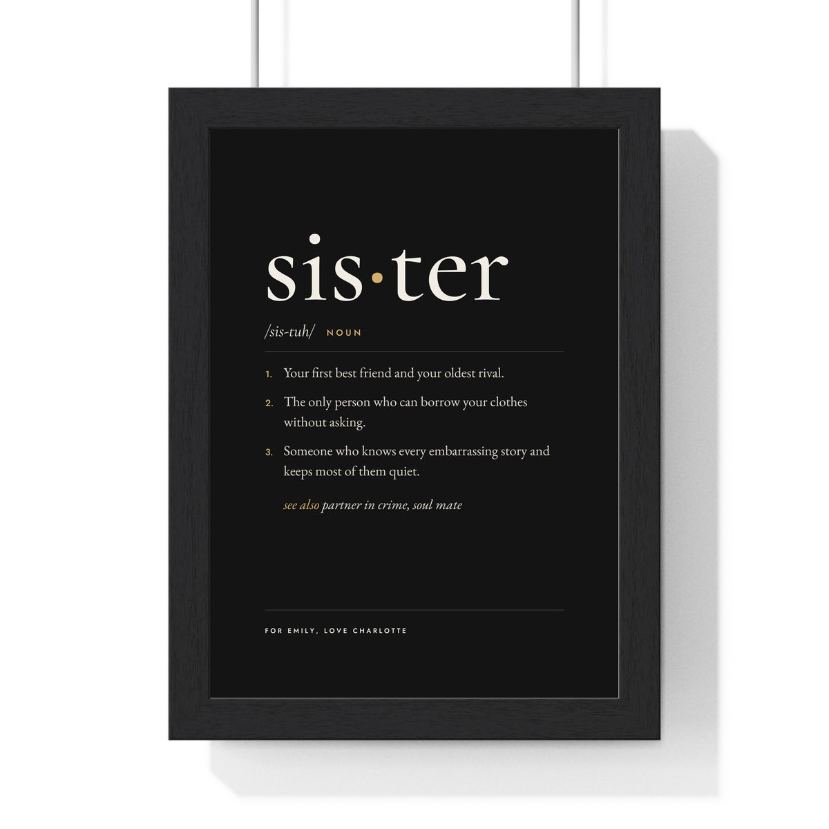 Personalised Definition Print - framed black Sister definition print