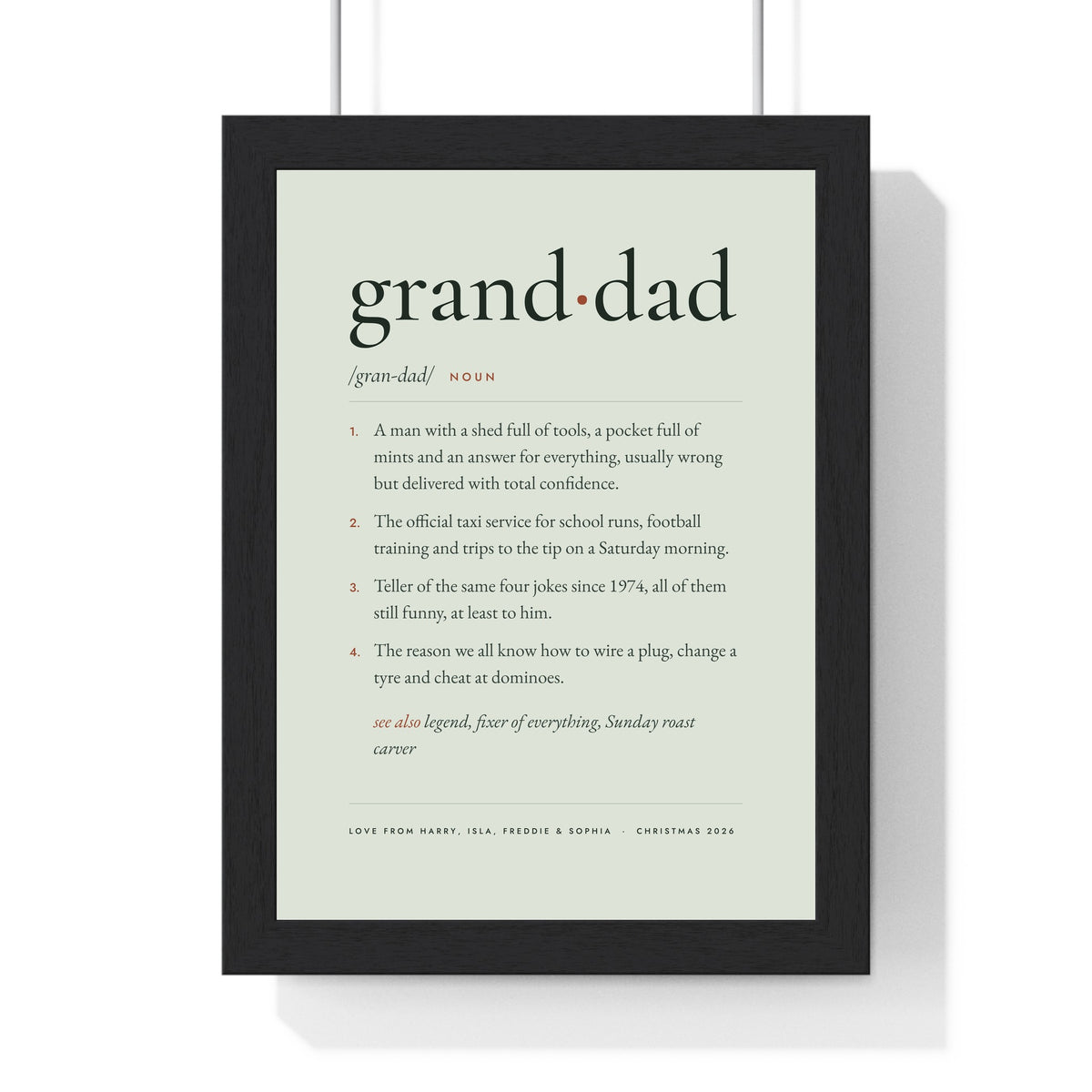 Personalised Definition Print - framed sage Grandad definition print with four definitions