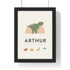Personalised Dinosaur Name Print - framed sage and terracotta T-rex name print for Arthur