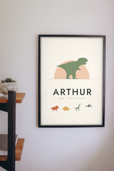 Personalised Dinosaur Name Print - dinosaur name print on a child's bedroom wall