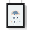 Personalised Dinosaur Name Print - framed soft blue stegosaurus version