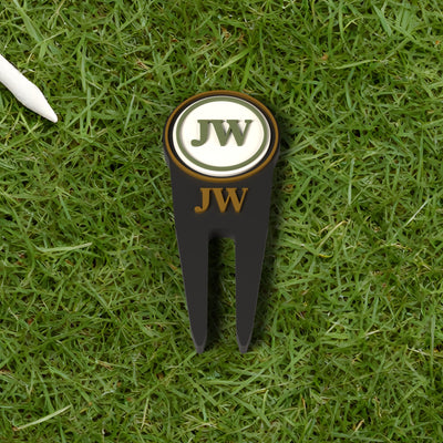 Personalised Divot Tool - personalised divot tool with initials, shown with our golf ball marker (sold separately) in the recess