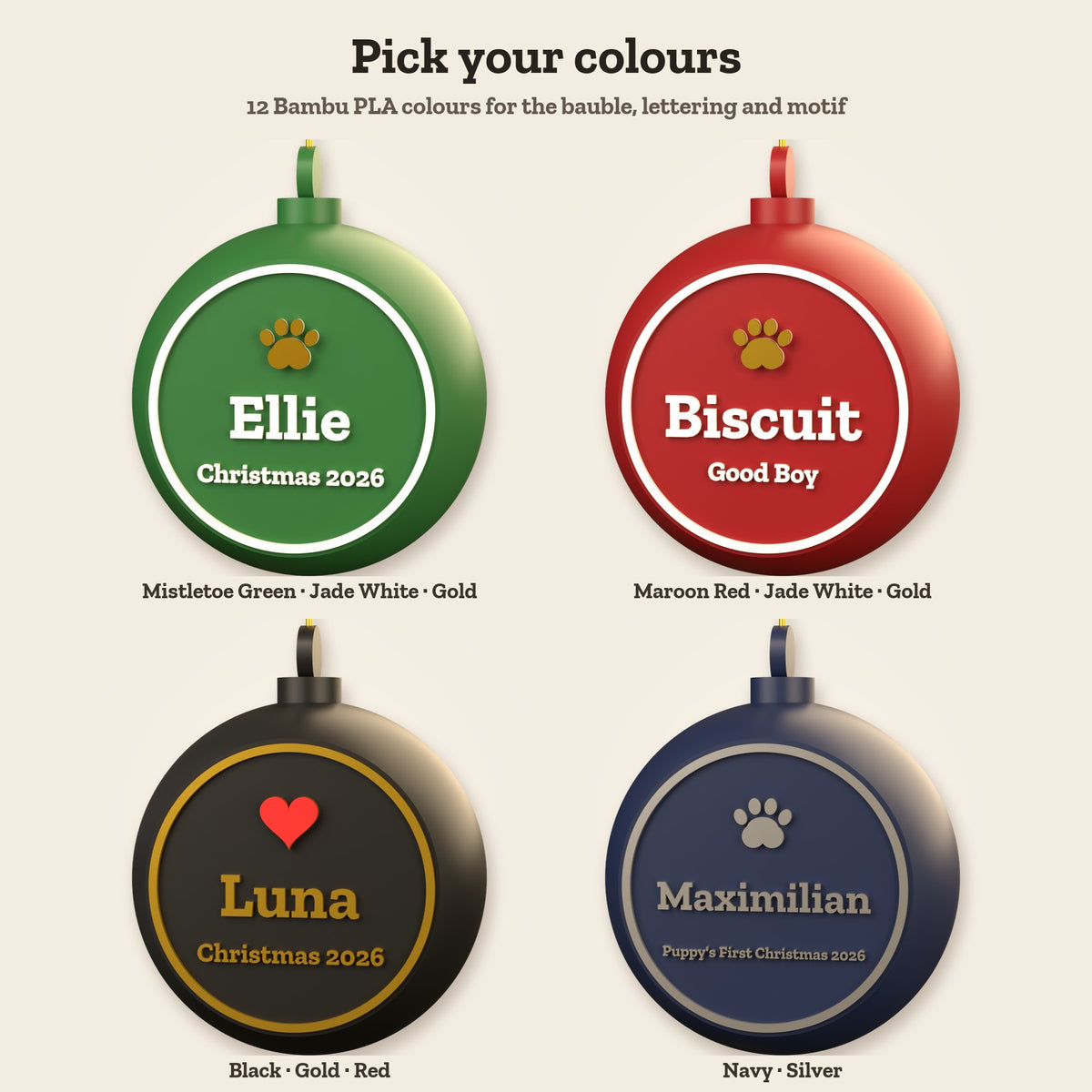 Personalised Dog Bauble - colour options