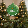 Personalised Dog Bauble - green bauble with Ellie and a gold paw on the Christmas tree