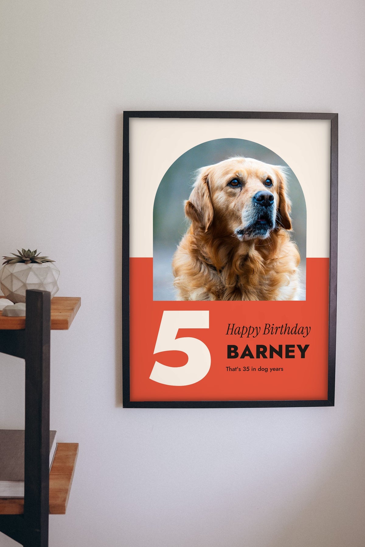 Personalised Dog Birthday Print - hanging on a living room wall
