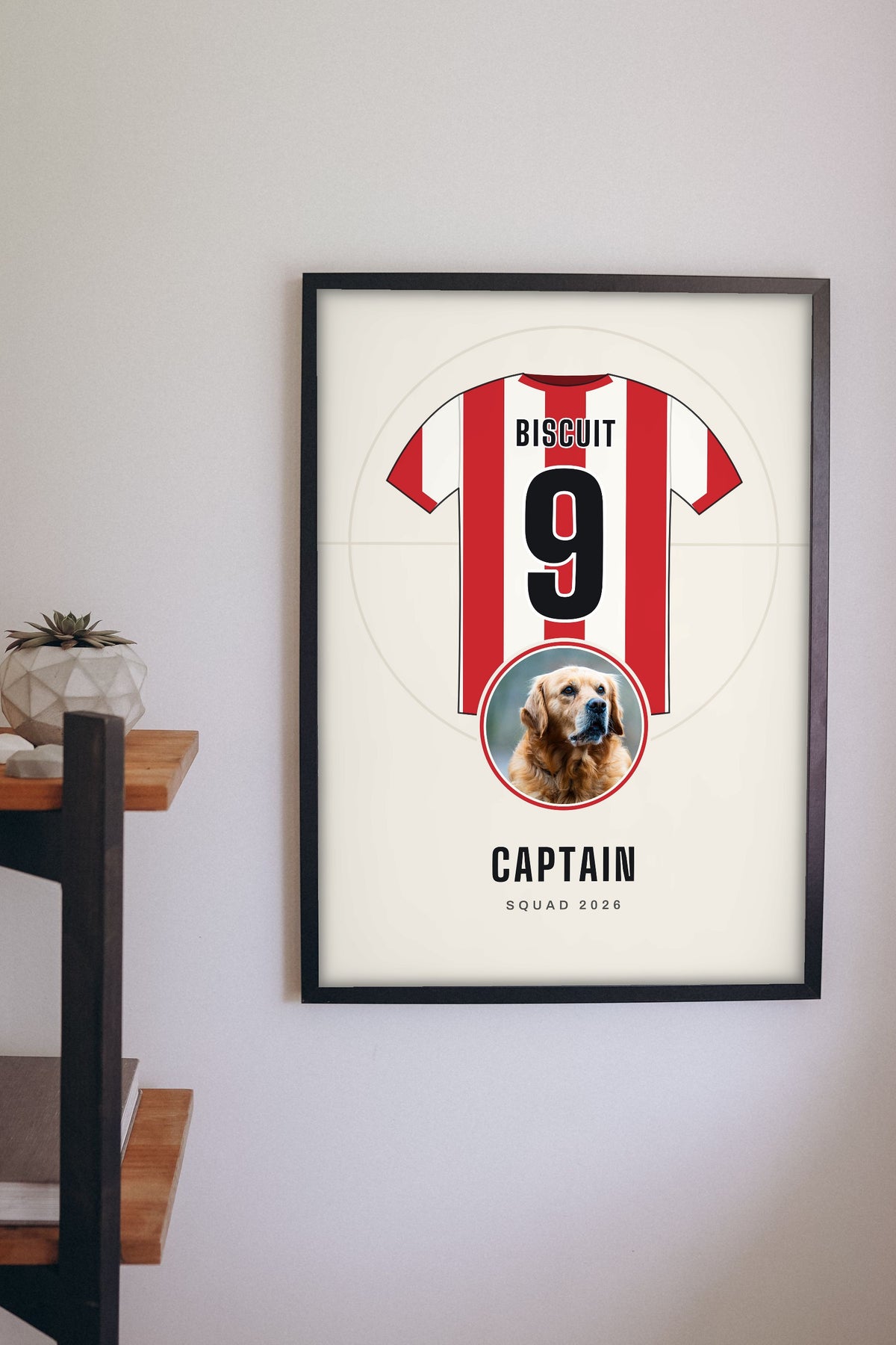 Personalised Dog Football Shirt Print - hanging on a living room wall