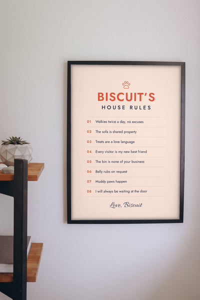 Personalised Dog House Rules Print - on the kitchen wall