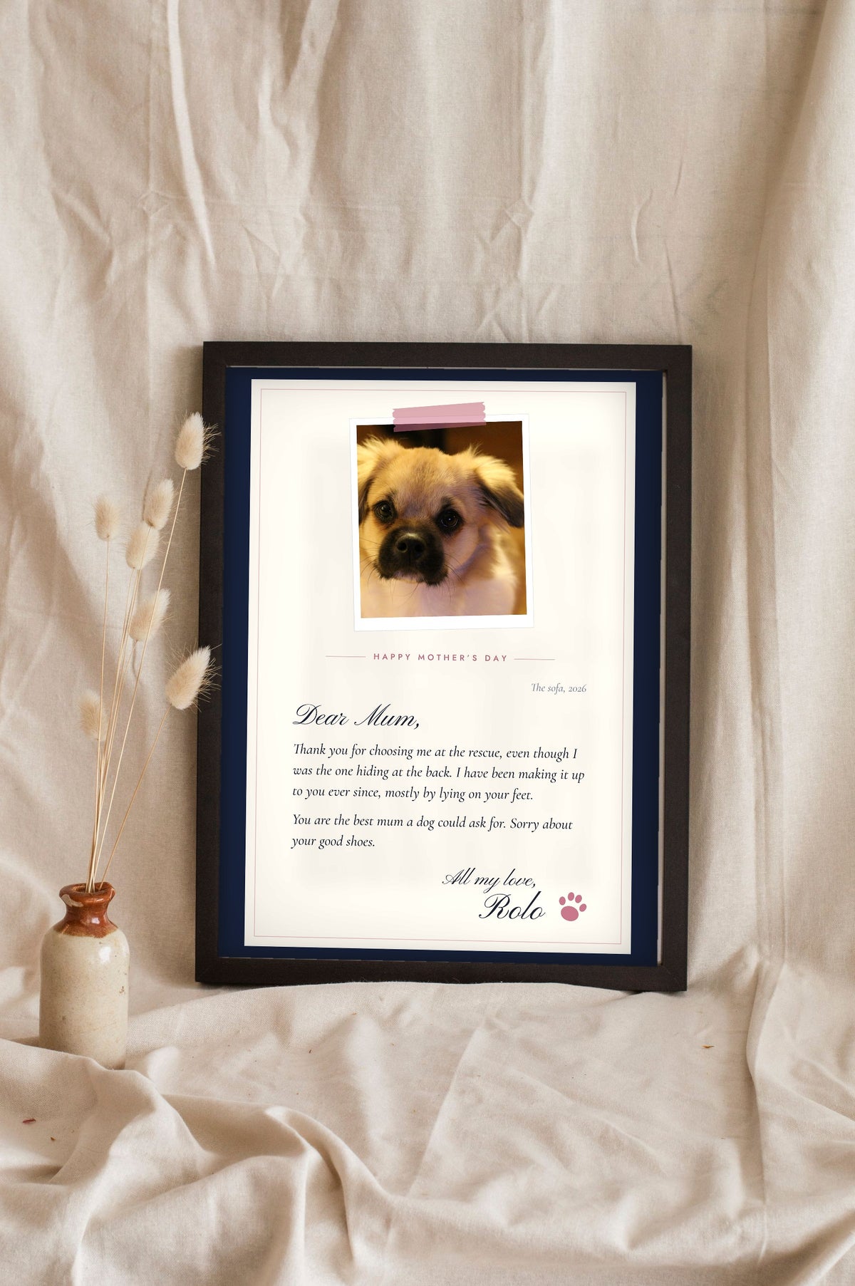 Personalised Gift From the Dog Letter Print - leaning in a frame