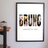 Personalised Dog Name Photo Letters Print - hanging on a living room wall